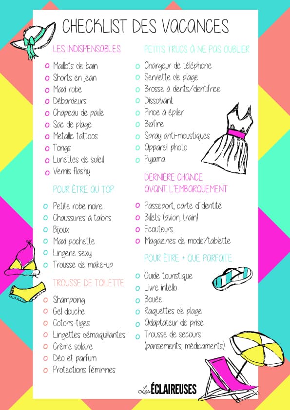 checklist des vacances