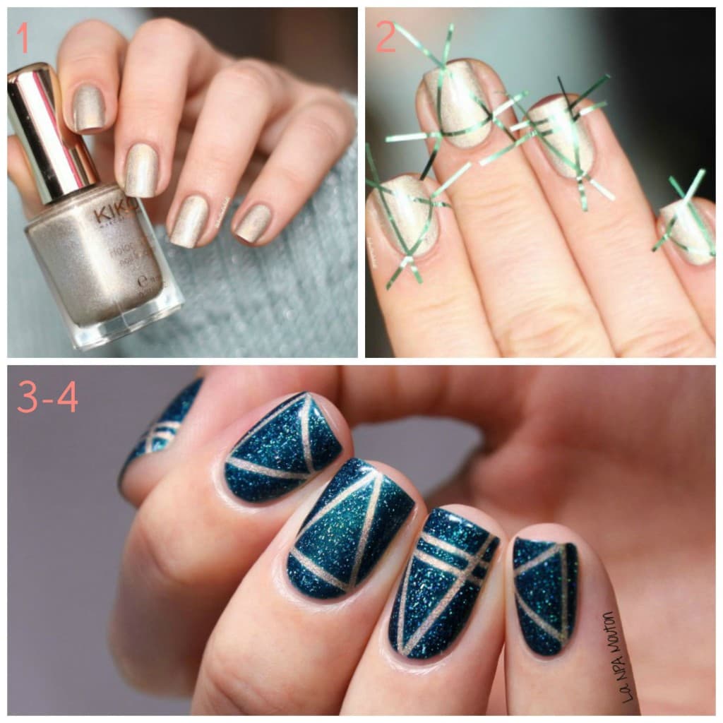 nail art été bleu métallisé graphique 